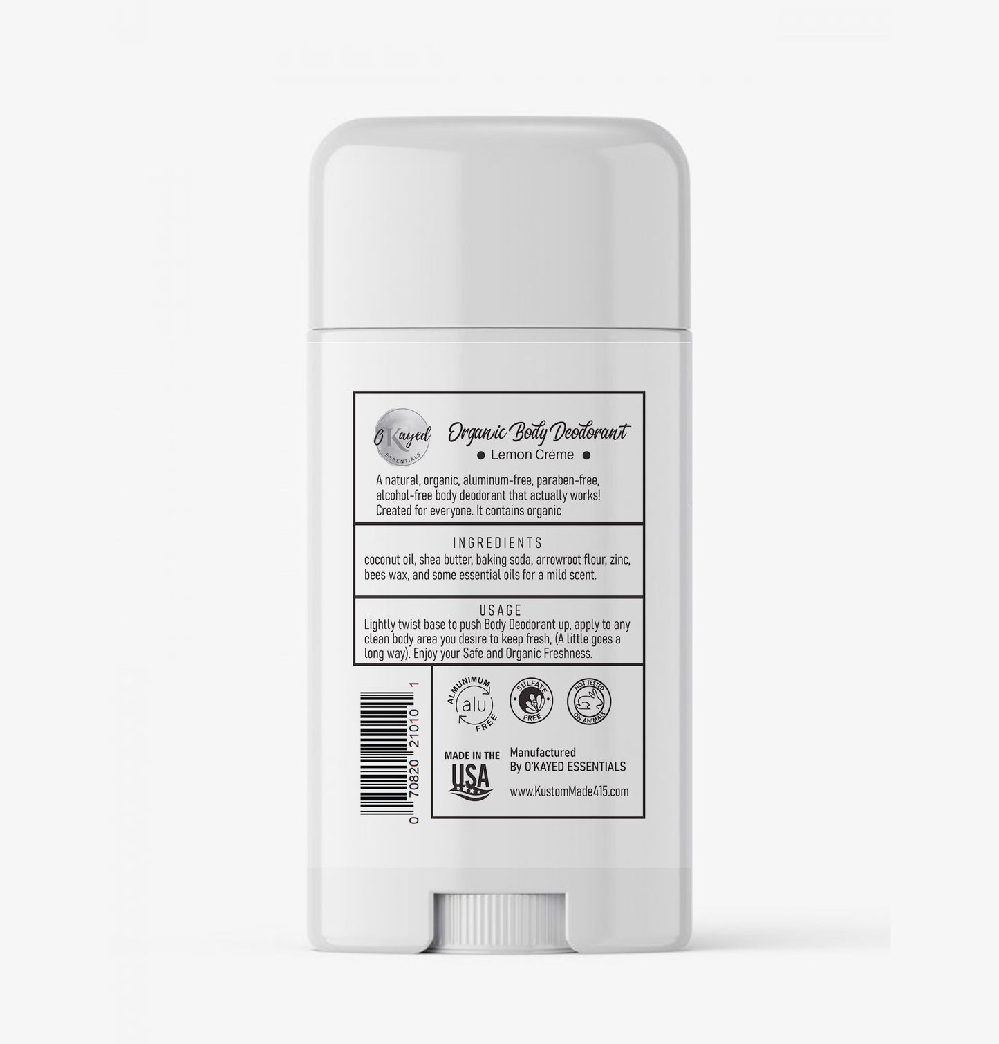 O'Kayed Essentials - Organic Body Deodorant - Lemon Créme - 2.25oz